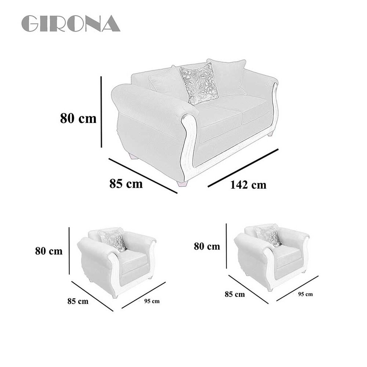 Juego de Living Elegant Detail Girona Sofá 2 Cuerpos + Dos sillones 1 Cuerpo Rojo