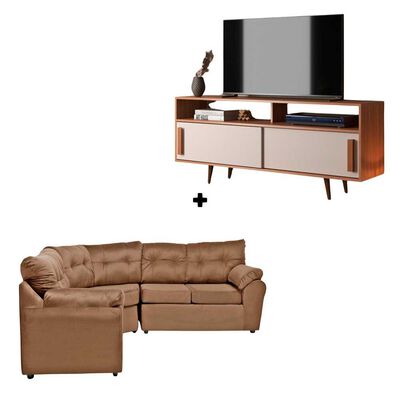 Rack Almore Belen Freijo Off White y  Café Hasta 65" + Seccional