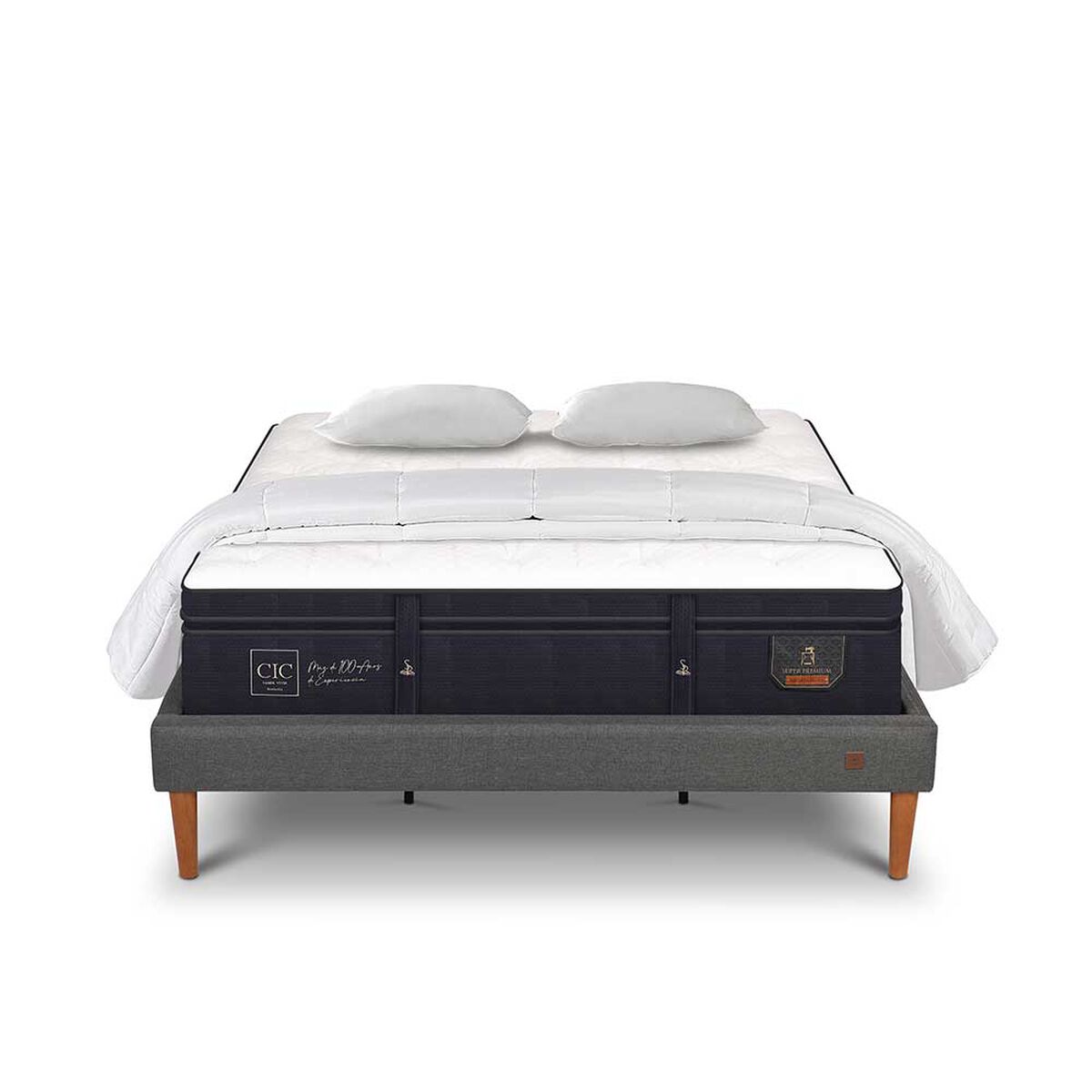Cama Europea CIC King S&uacute;per Premium + Almohadas Viscoel&aacute;sticas + Plum&oacute;n