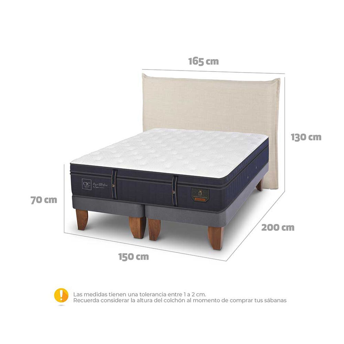Cama Europea CIC Base Dividida 2 Plazas Grand Premium + Respaldo Tiber