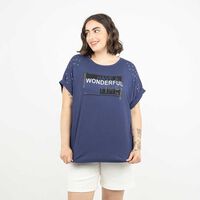 Polera Con Estampado Manga Corta Mujer Extralindas Azul, Beige, Blanco, Negro, Rosado