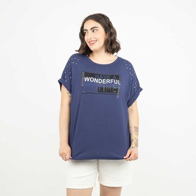 Polera Con Estampado Manga Corta Mujer Extralindas Azul, Beige, Blanco, Negro, Rosado