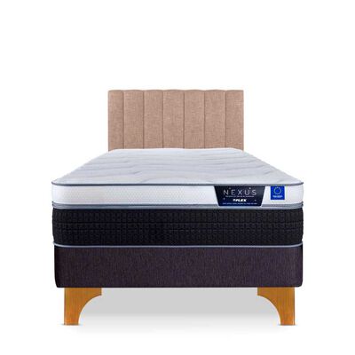 Cama Europea Flex 1,5 Plazas Nexus Box + Respaldo Tubular Beige