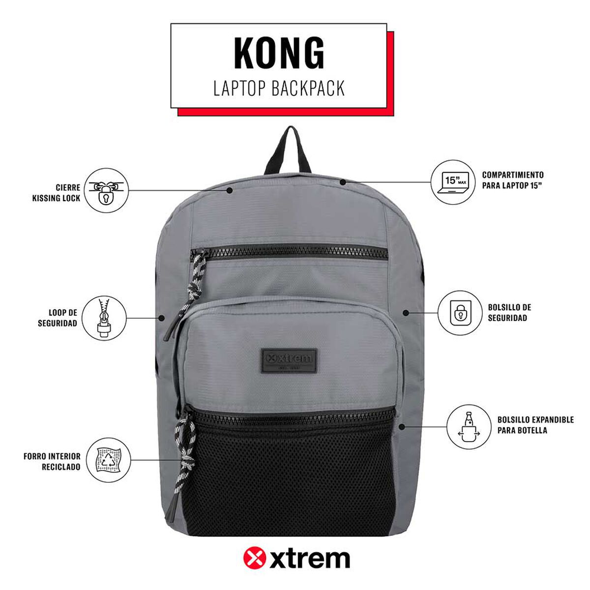 Mochila Notebook Xtrem Kong 5XT Gris 15"