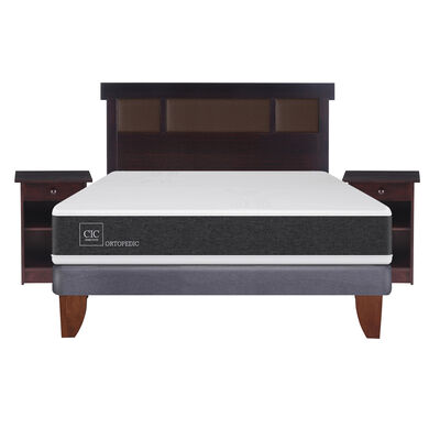 Cama Europea CIC 2 Plazas Ortopedic + Respaldo + 2 Veladores Dublin Chocolate