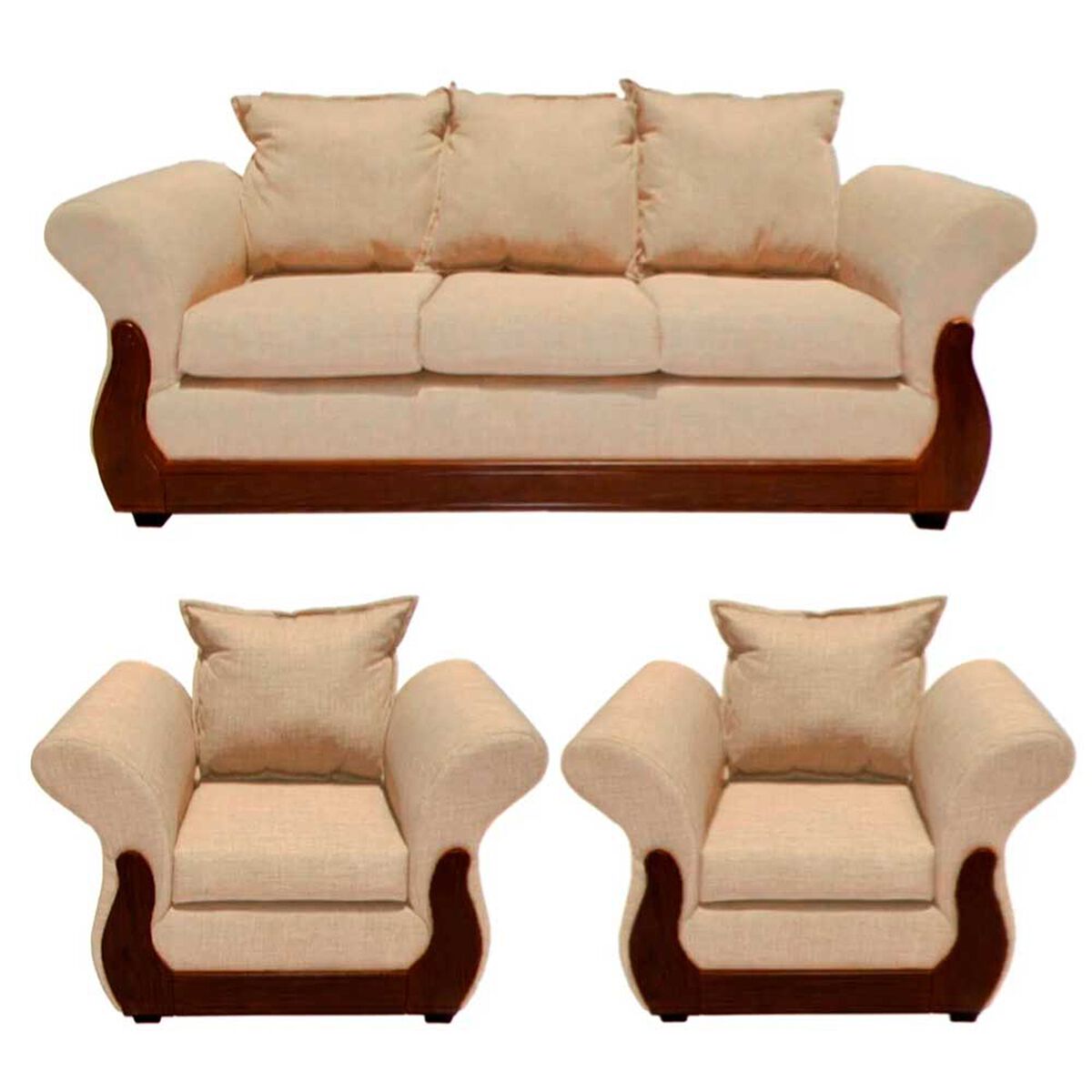 Juego de Living Ruzam Mobel Tokio Sof&aacute; 3 Cuerpos + Dos Sillones 1 Cuerpo Lino Beige