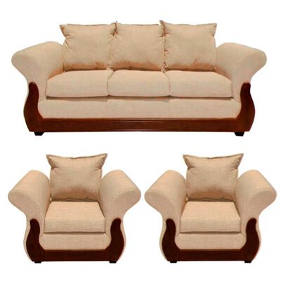 Juego de Living Ruzam Mobel Tokio Sofá 3 Cuerpos + Dos Sillones 1 Cuerpo Lino Beige