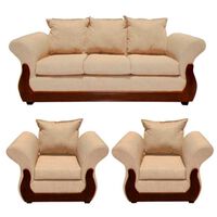 Juego de Living Ruzam Mobel Tokio Sofá 3 Cuerpos + Dos Sillones 1 Cuerpo Lino Beige