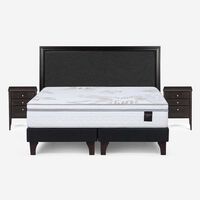 Cama Europea Rosen Base Dividida King Art 4 + Respaldo + 2 Veladores Nolita Grafito