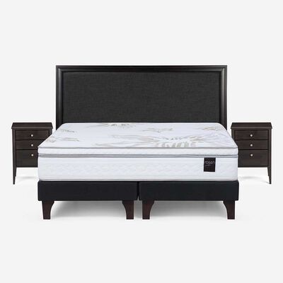 Cama Europea Rosen Base Dividida King Art 4 + Respaldo + 2 Veladores Nolita Grafito