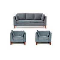 Juego de Living Barra Design Estocolmo Sofá 3 Cuerpos + Dos Sillones 1 Cuerpo Gris