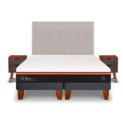 Imagen 1 del producto Cama Europea CIC Base Dividida 2 Plazas Bee Comfort + Respaldo + 2 Veladores