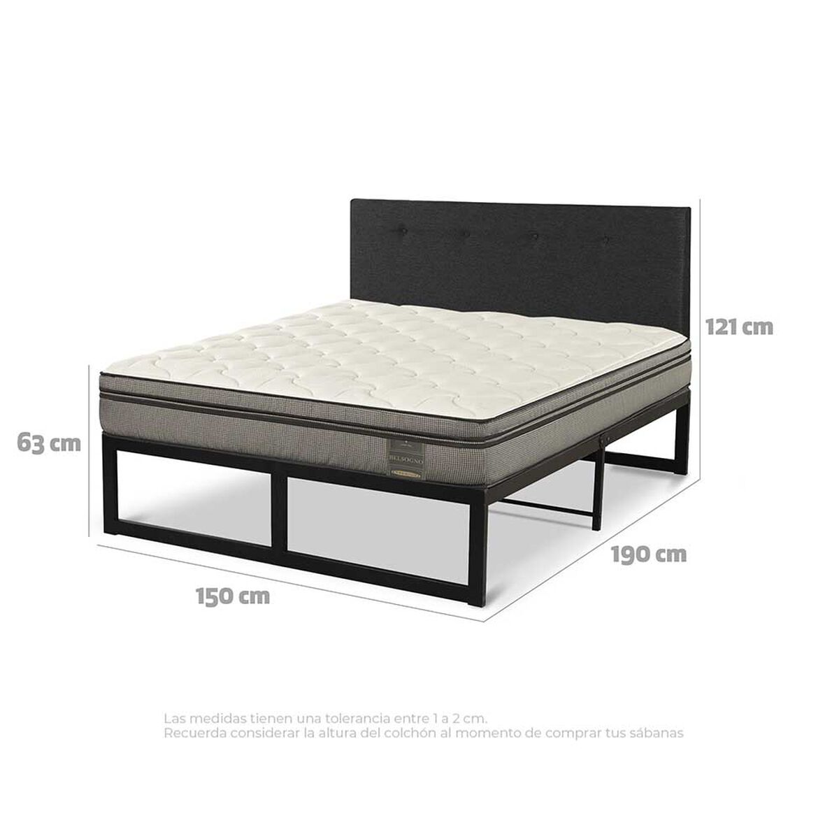 Cama Iron Smart Belsogno 2 Plazas Signature + Respaldo Black