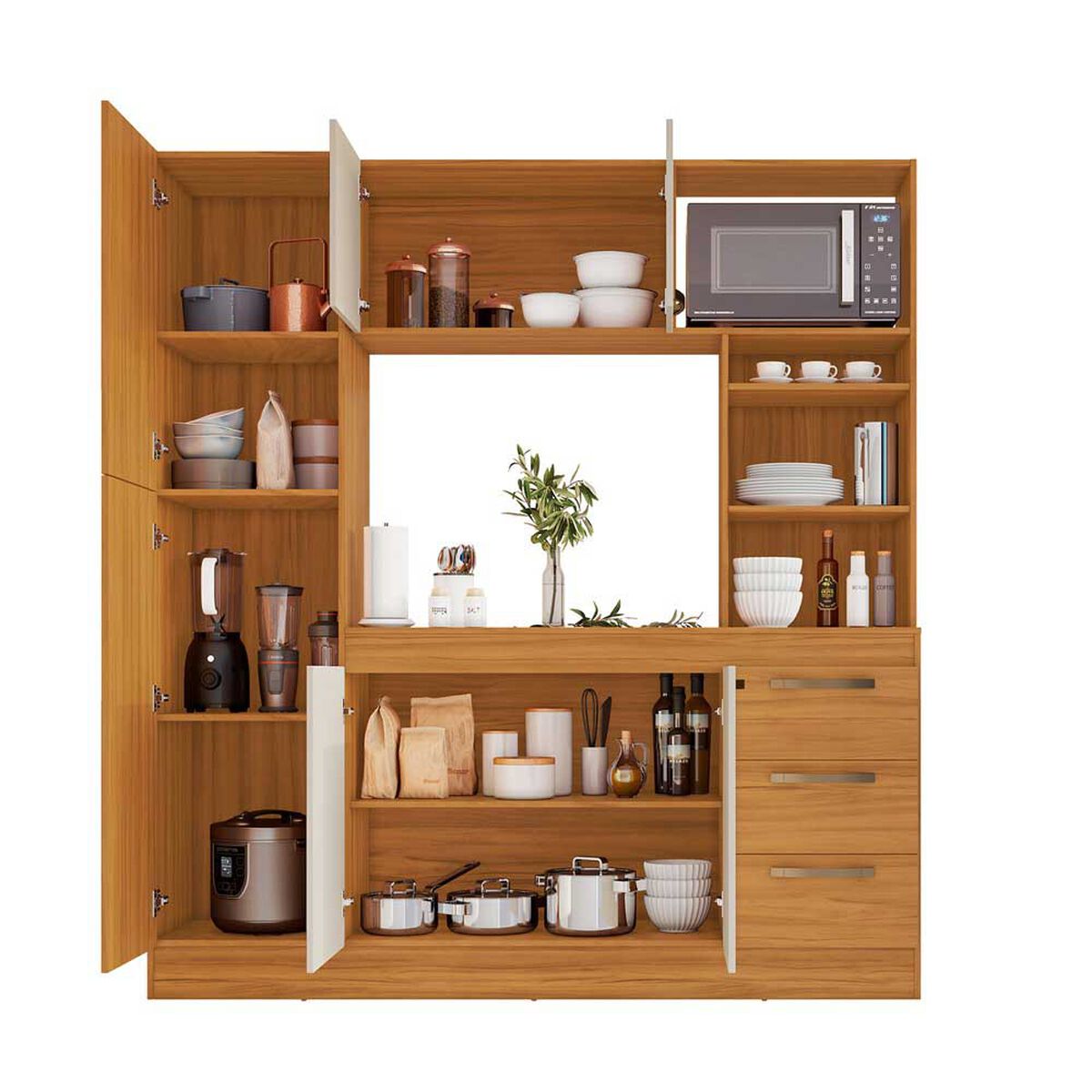 Mueble de Cocina Home Mobili Maiten 6 Puertas 3 Cajones Café y Blanco Off