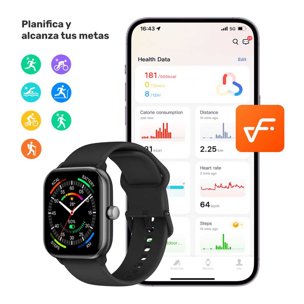 Smartwatch Lhotse Music Rhythm X10 Black 41mm
