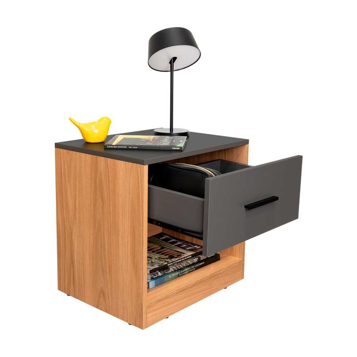 Velador Tuhome Girona 1 Caj&oacute;n Fresno Plomo