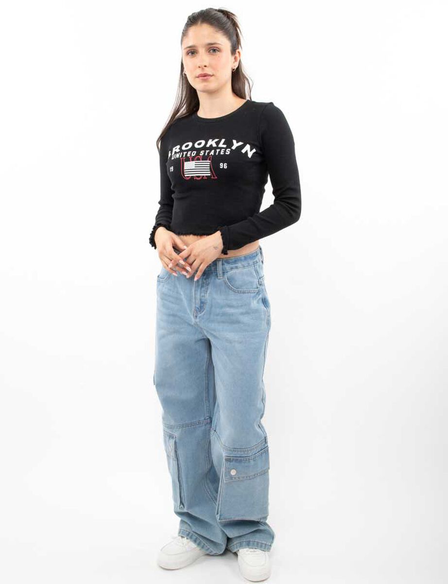 Polera Con Estampado Crop Manga Larga Mujer Icono