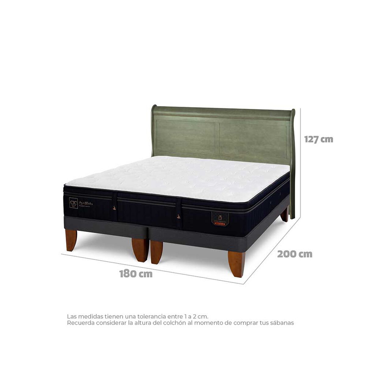 Cama Europea CIC Base Dividida King S&uacute;per Premium + Respaldo Miro Olivo