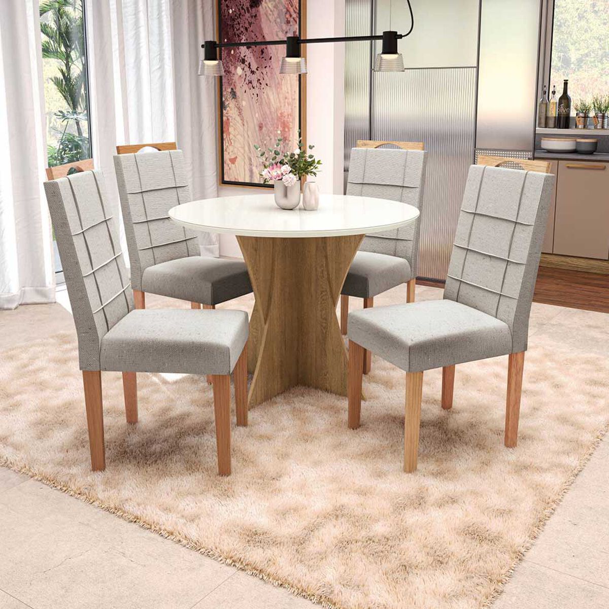 Juego de Comedor Yardas Turín 4 Sillas Off White