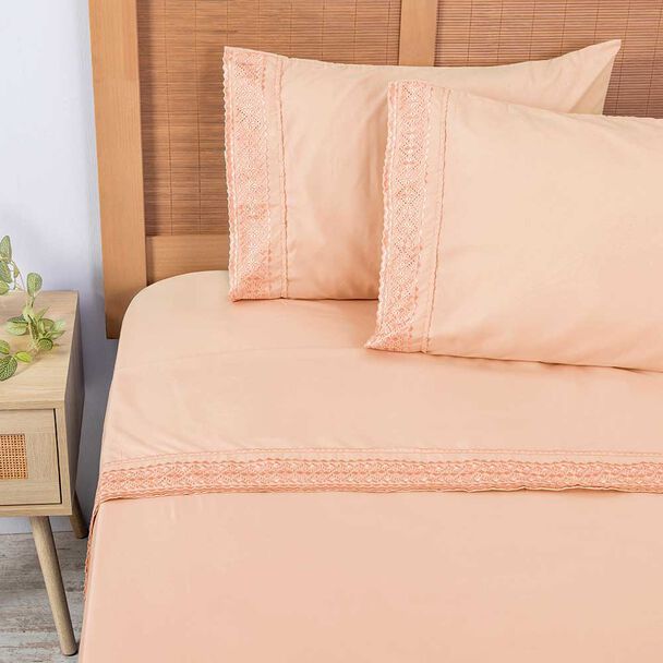 Juego de Sábanas Liso Plumetti 2 Plazas Broderie Damasco