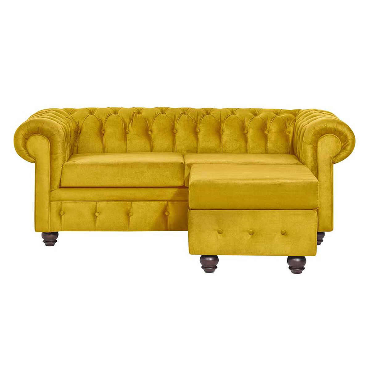 Juego de Living Innovamuebles Manchester Sofá 3 Cuerpos + Dos Pouf 1 Cuerpo Mostaza