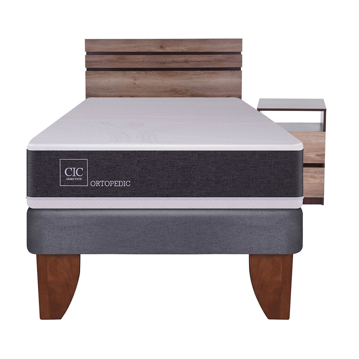 Cama Europea CIC 1,5 Plazas Ortopedic + Respaldo + Velador