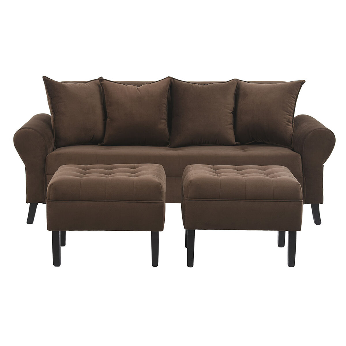 Sofá Bodevir Lua 3 Cuerpos + 2 Pouf Wood Chocolate