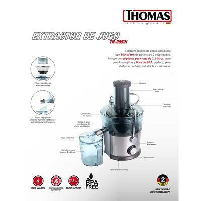 Imagen 2 del producto Extractor de Jugo Thomas TH-2652i 1 lts.
