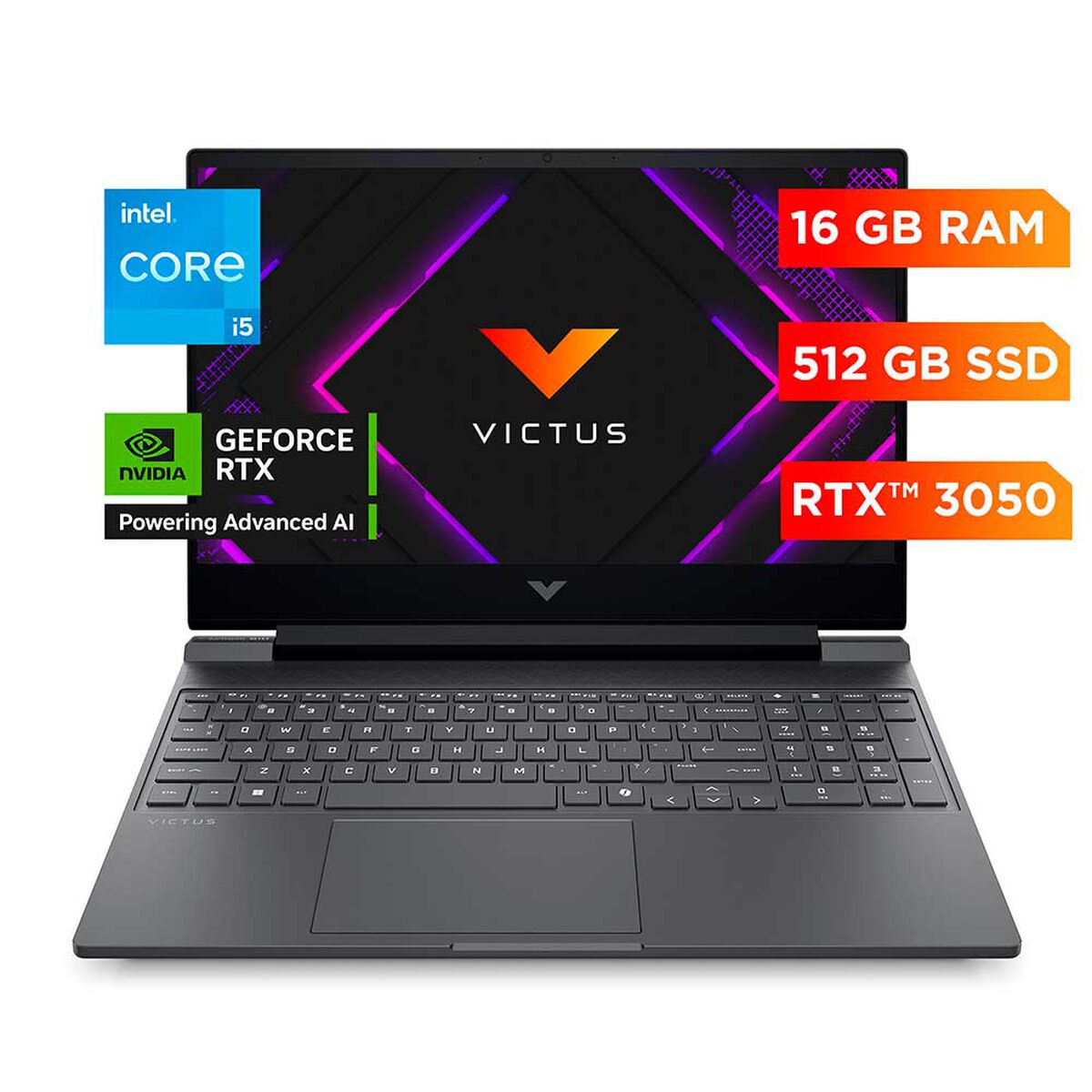 Notebook Gamer HP Victus 15-fa2014la Core i5 13° 16 GB DDR4-3200 MB/s (1 x 16 GB) 512GB 15.6" GPU móvil NVIDIA® GeForce RTX™ 3050 (GDDR6 de 6 GB dedicada)