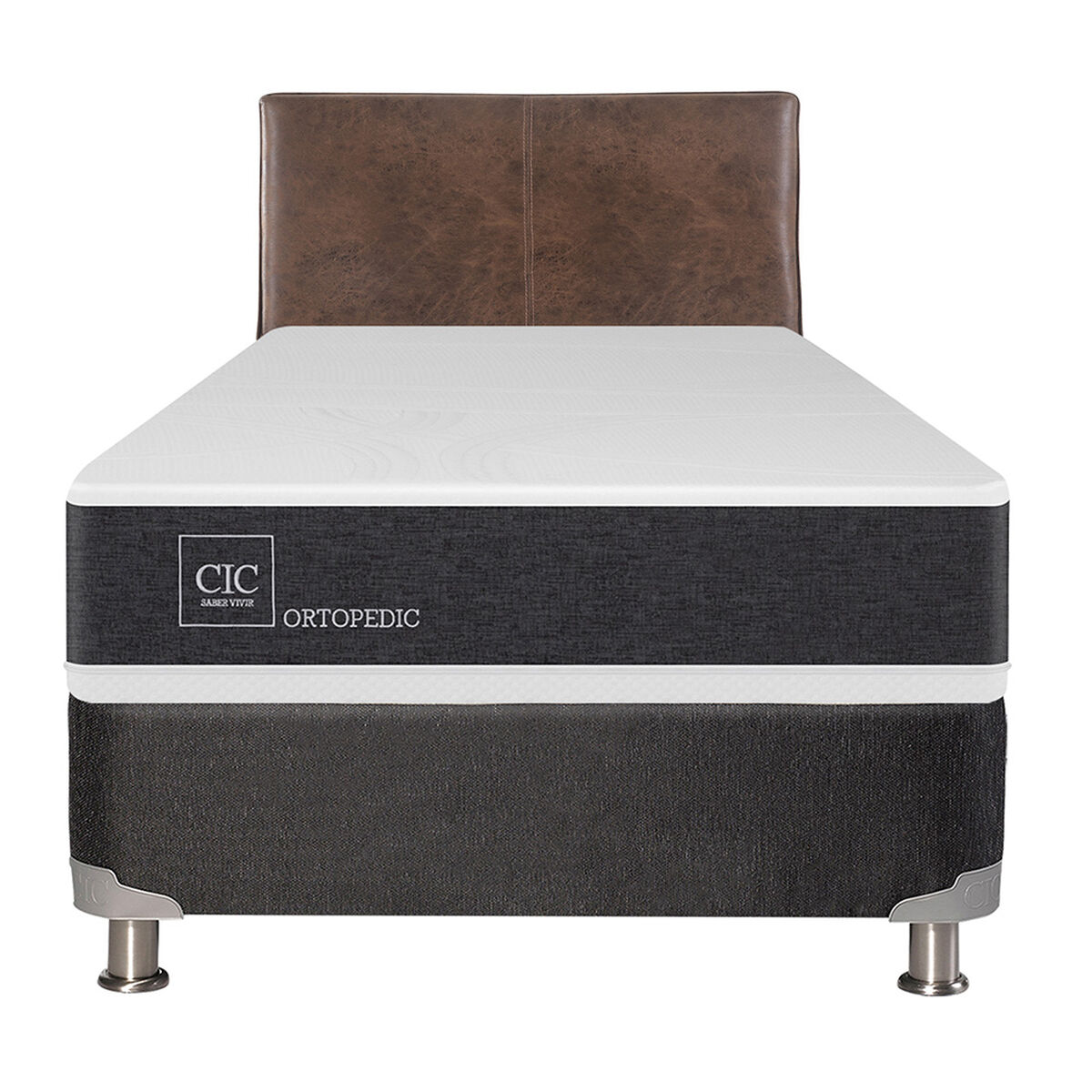 Box Spring CIC 1,5 Plazas New Ortopedic + Respaldo Baker