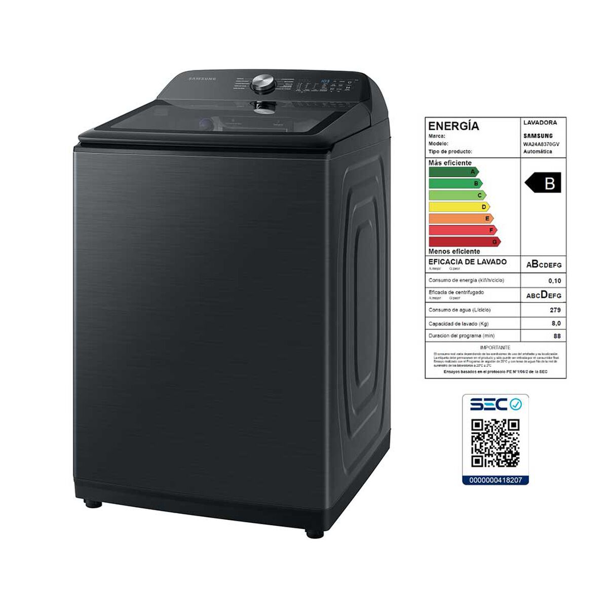 Lavadora Automática Samsung WA24A8370GV/ZS 24 kg. Bubble Storm