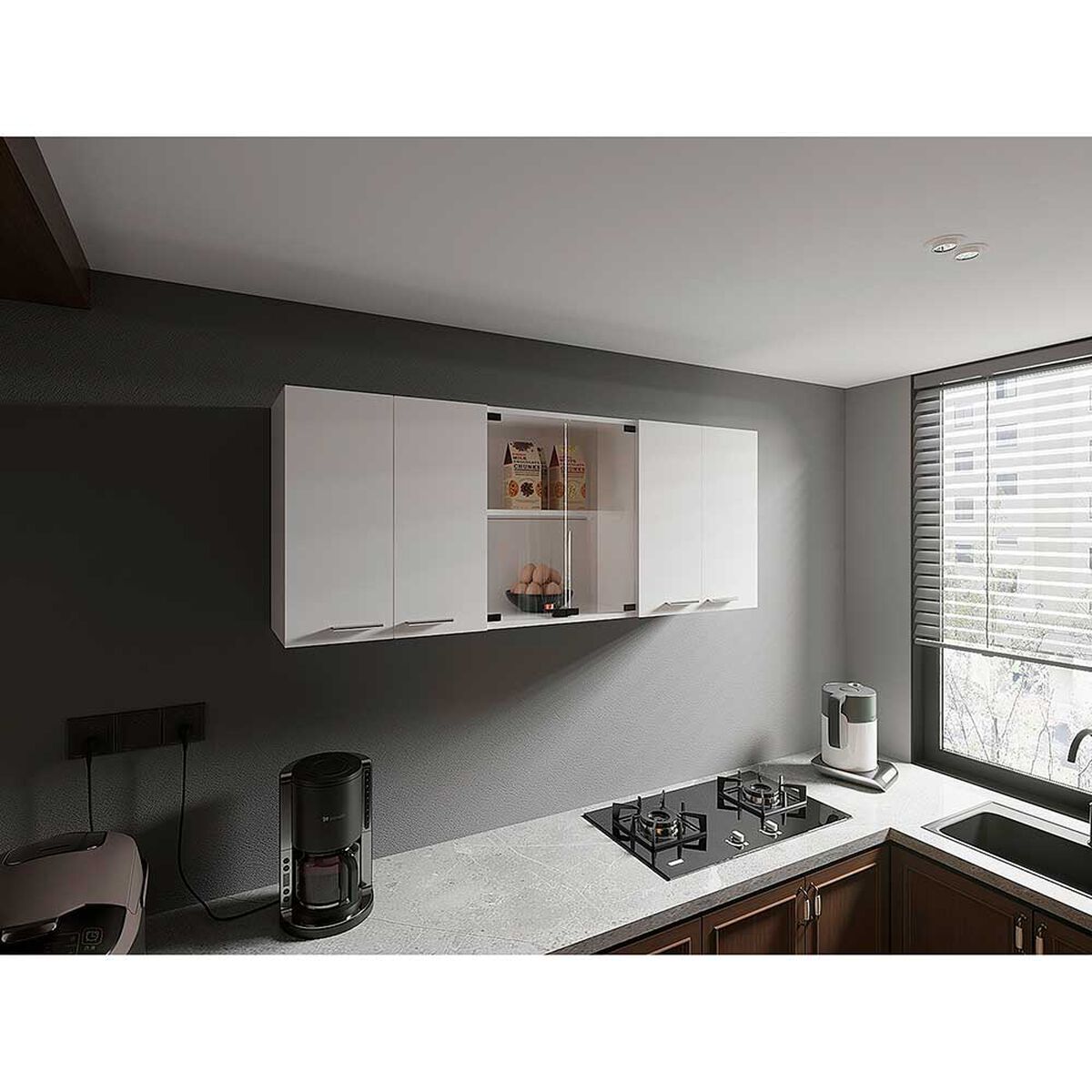 Mueble Superior de Cocina Tuhome 150 Vidrio 6 Puertas Blanco