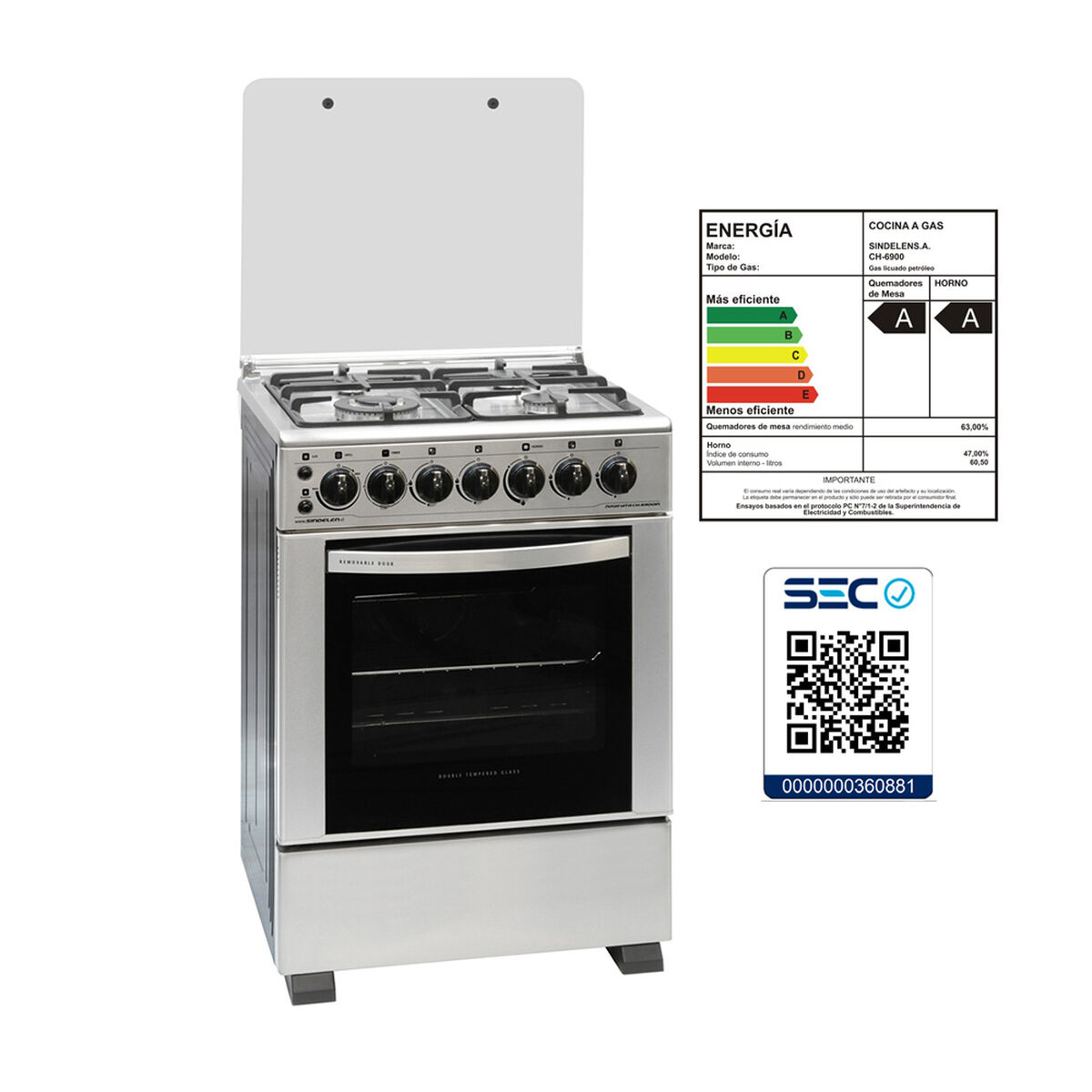 Cocina a Gas Sindelen CH-6900IN 4 Quemadores