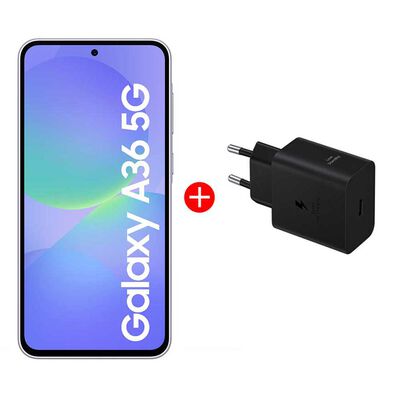 Combo Celular Samsung Galaxy A36 128GB 6,7" Lavanda Increíble Liberado + Cargador 45W Negro USB-C