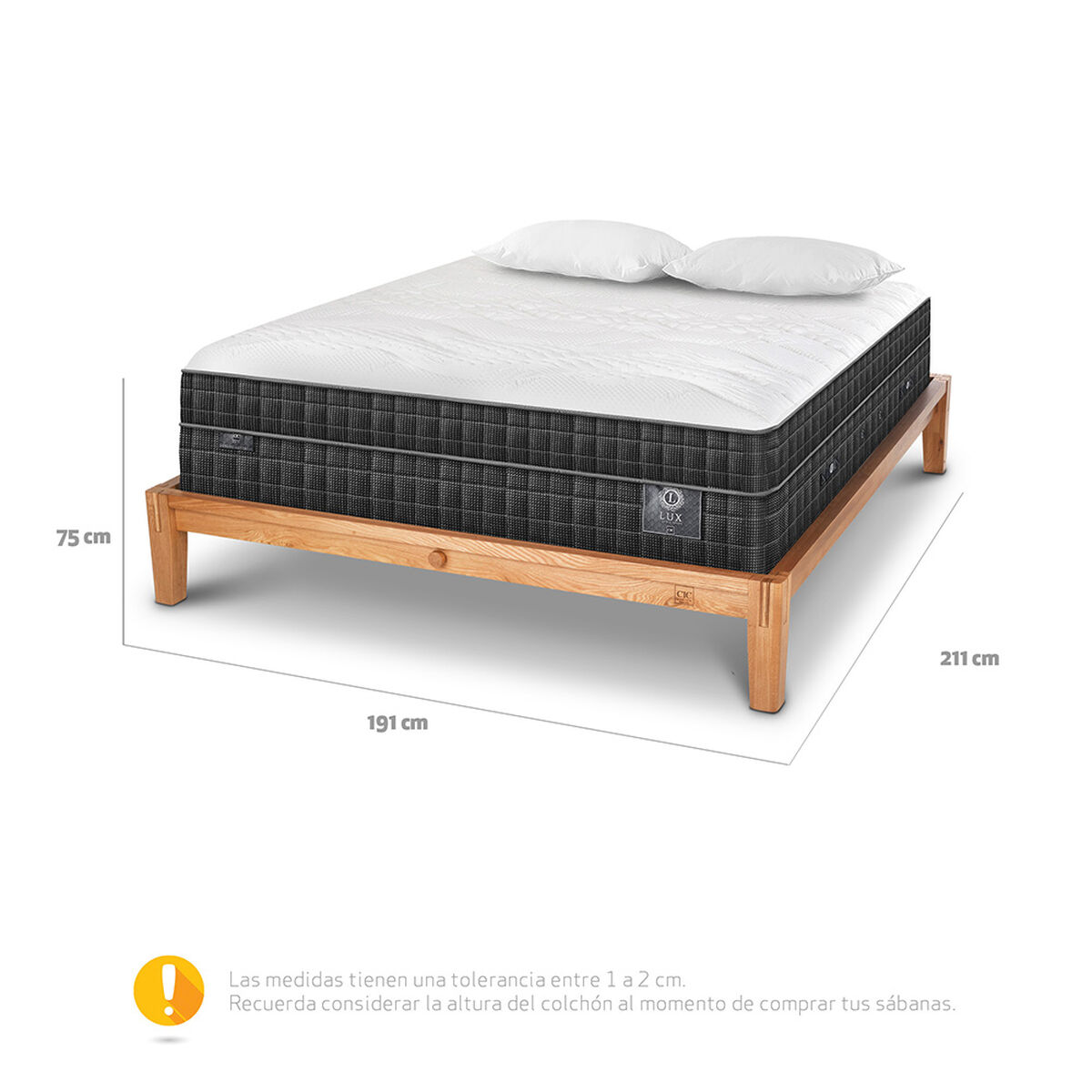 Cama Europea CIC King OAK Lux + 2 Almohadas
