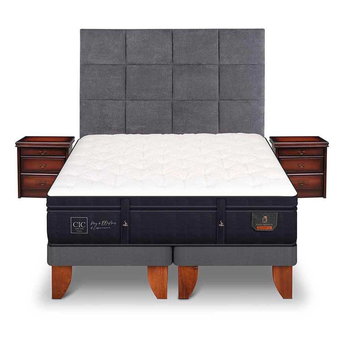 Cama Europea CIC Base Dividida S&uacute;per King S&uacute;per Premium + Respaldo + Veladores