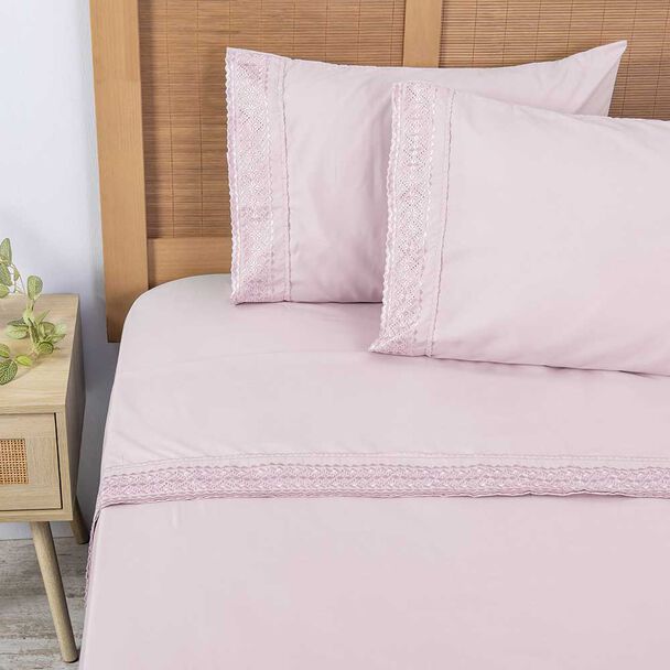 Juego de Sábanas Plumetti 2 Plazas Broderie Rosado