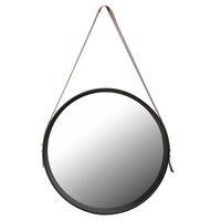 Espejo Vgo Redondo Café 40X40X5 C/Correa Cuero Negro