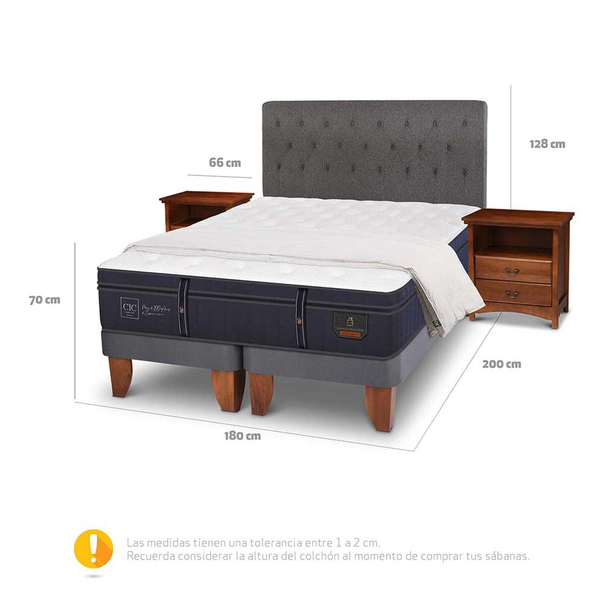 Cama Europea CIC Base Dividida King Grand Premium + Respaldo + Veladores + Plum&oacute;n Ganso