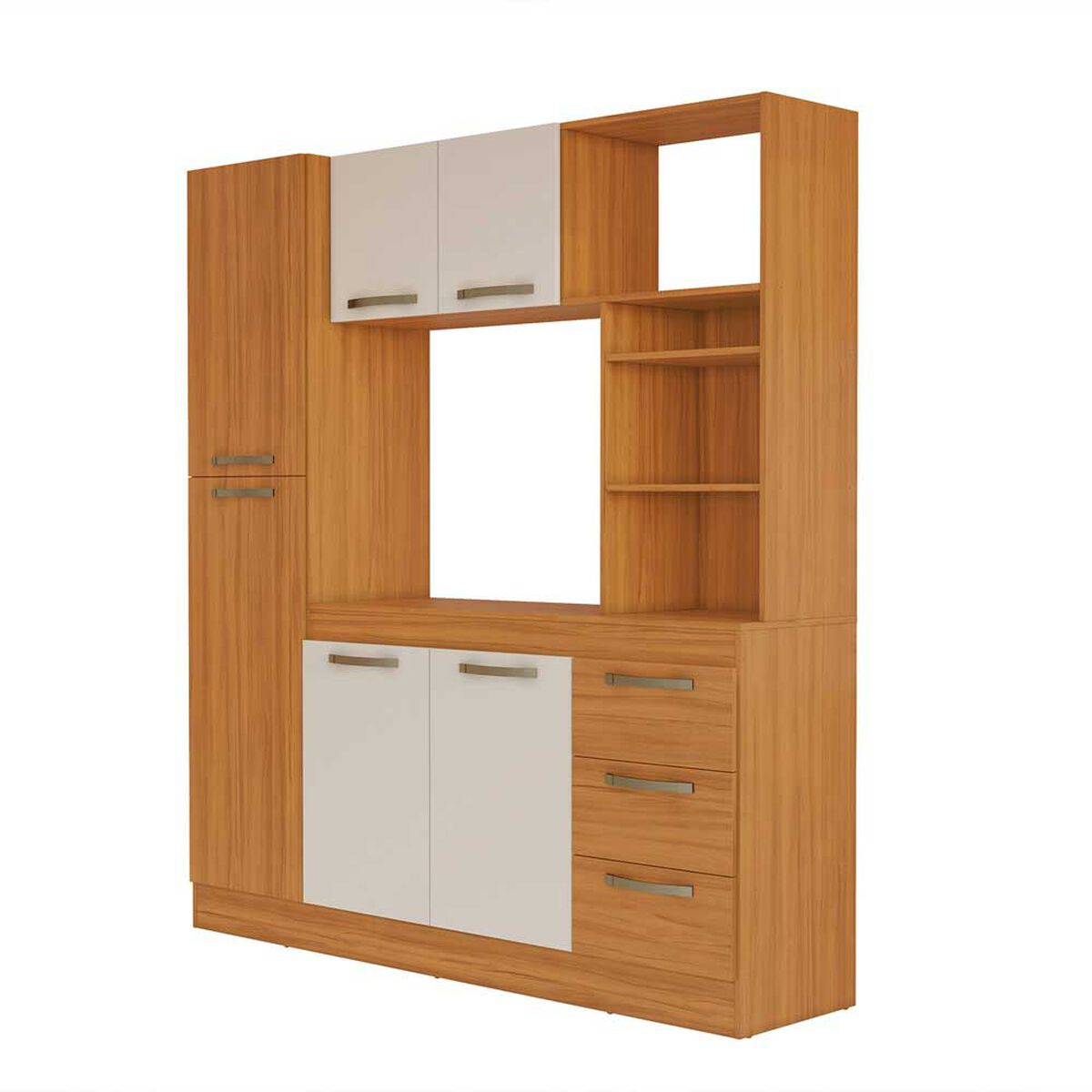 Mueble de Cocina Home Mobili Maiten 6 Puertas 3 Cajones Café y Blanco Off