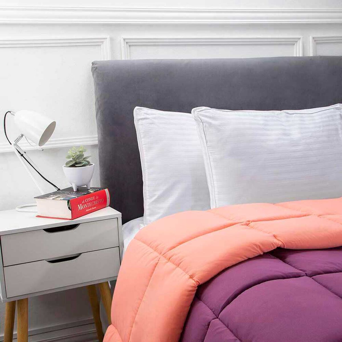 Plum&oacute;n Bicolor Casanova 1,5 Plazas Liso Mora Coral