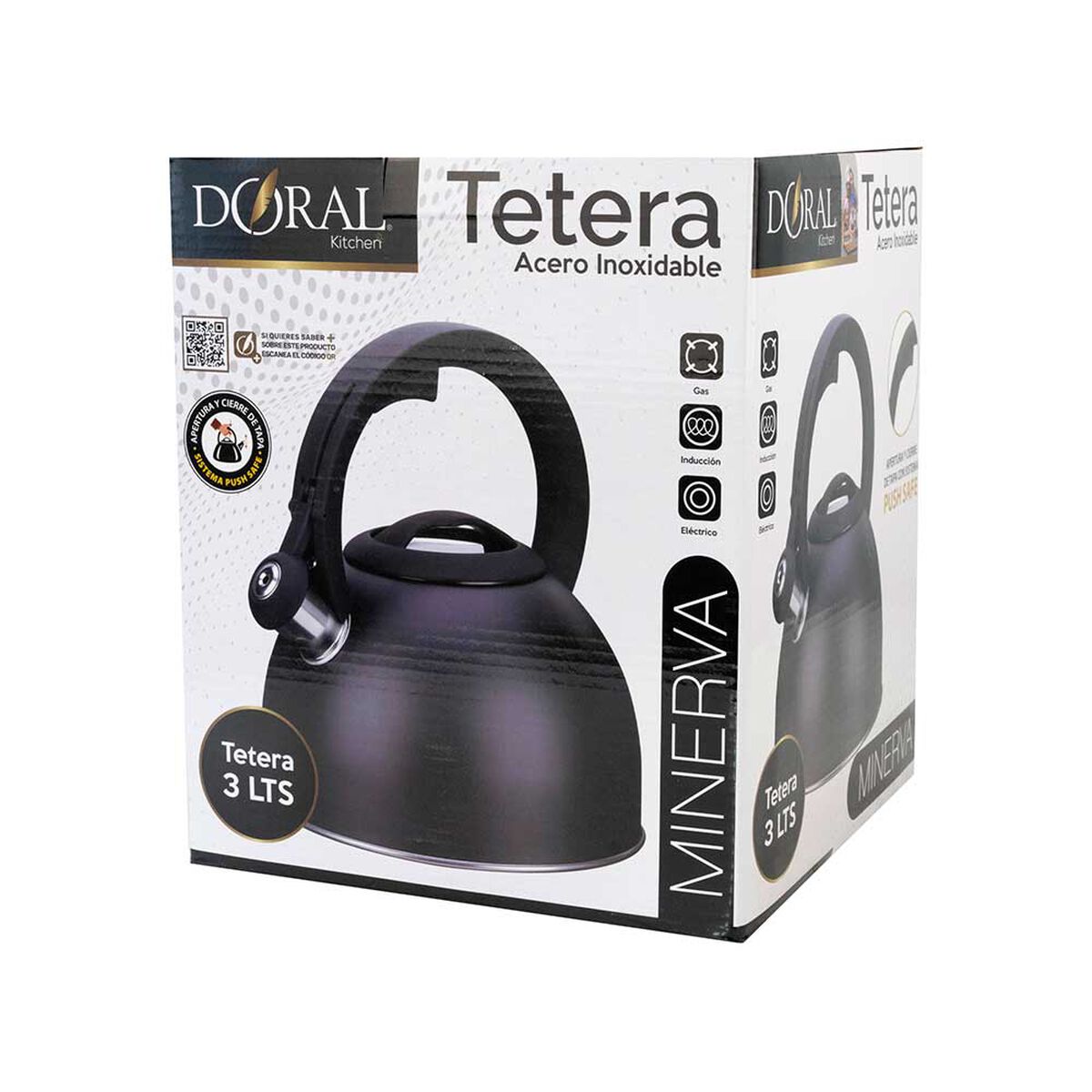 Tetera Acero Inox. Doral Minerva 3 Lts Negro