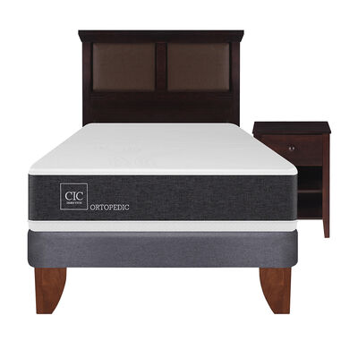 Imagen 1 del producto Cama Europea CIC 1,5 Plazas Ortopedic + Respaldo + Velador Torino Chocolate