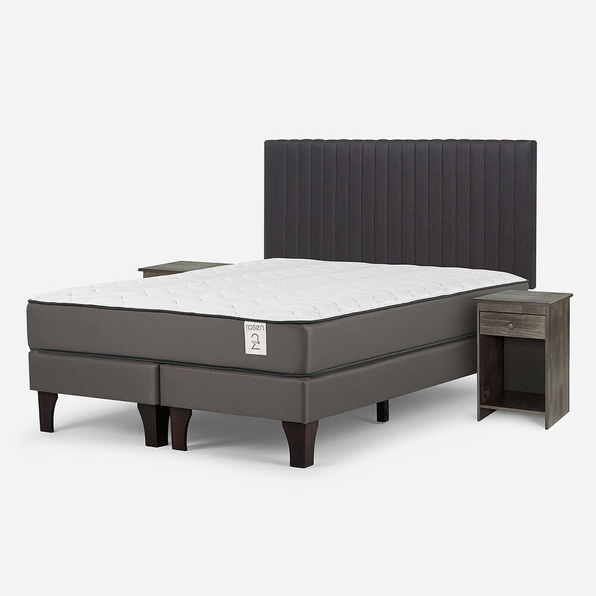 Cama Europea Rosen 2 Plazas New Style 2 Plus + Respaldo + 2 Veladores Lucio