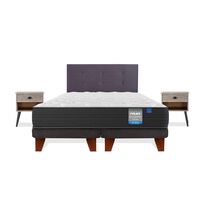 Cama Europea Europedic Dual 2 Plazas Box B/D + Respaldo Royal Grafito + Velador Rock