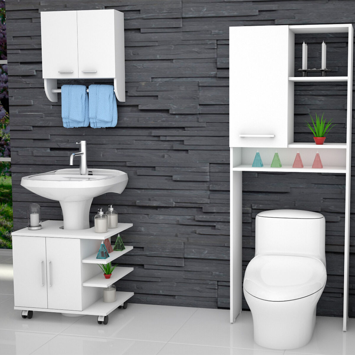 Mueble Lavamanos + Gabinete + Mueble Optimizador TuHome