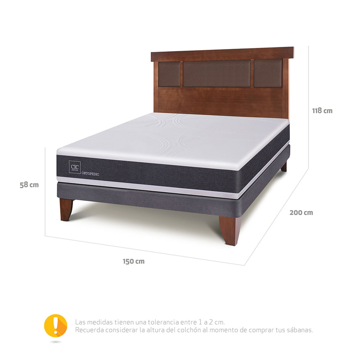 Cama Europea CIC 2 Plazas New Ortopedic + Respaldo Dublin Caramelo
