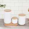 Contenedor Cerámica Hermético Tapa Madera Simplit L Blanco