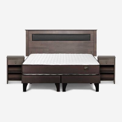 Cama Europea Rosen Base Dividida 2 Plazas New Ergo T + Respaldo Ferrera Gris + 2 Veladores