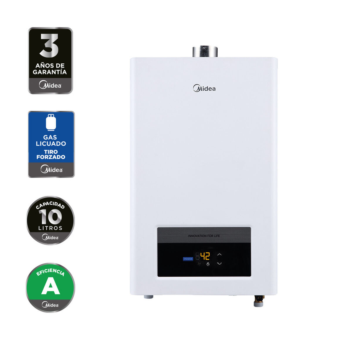 Calefont Gas Licuado Midea MGWH10-20EQPCLW-GL Tiro Forzado 10 lts.